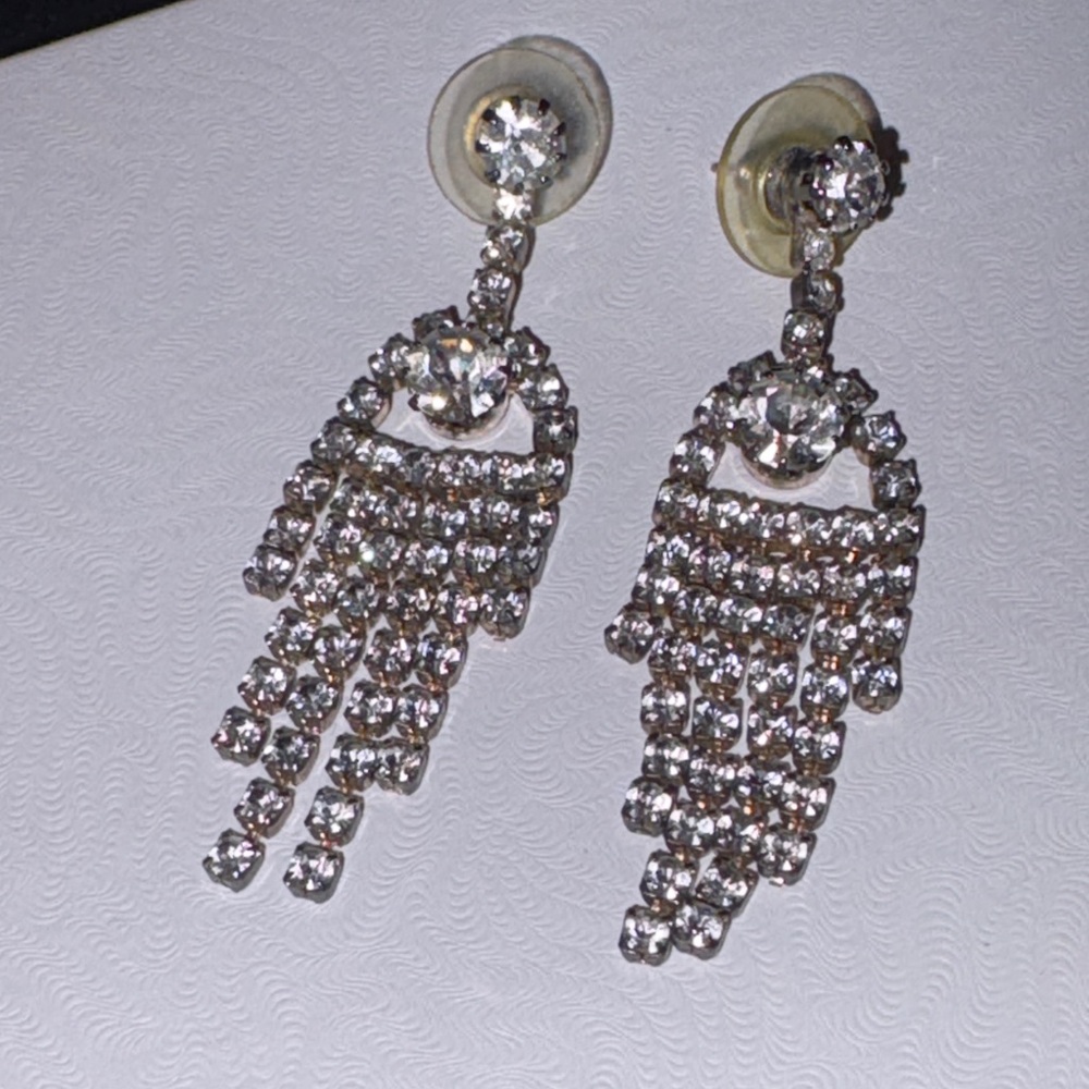 Vintage Rhinestone Waterfall Chandelier Bridal Formal Earrings
